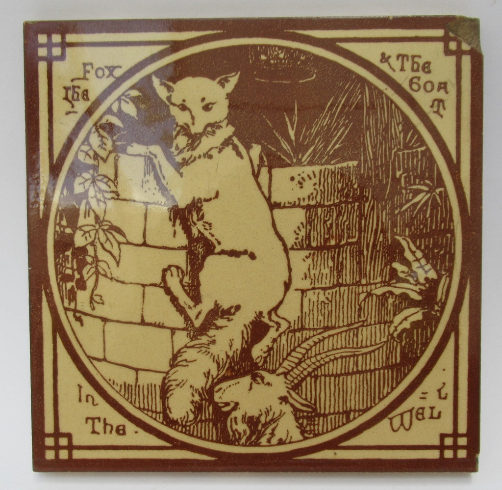 Antique Mintons 6 inch tile, Aesop's Fables, Thomas Allen design, c1872