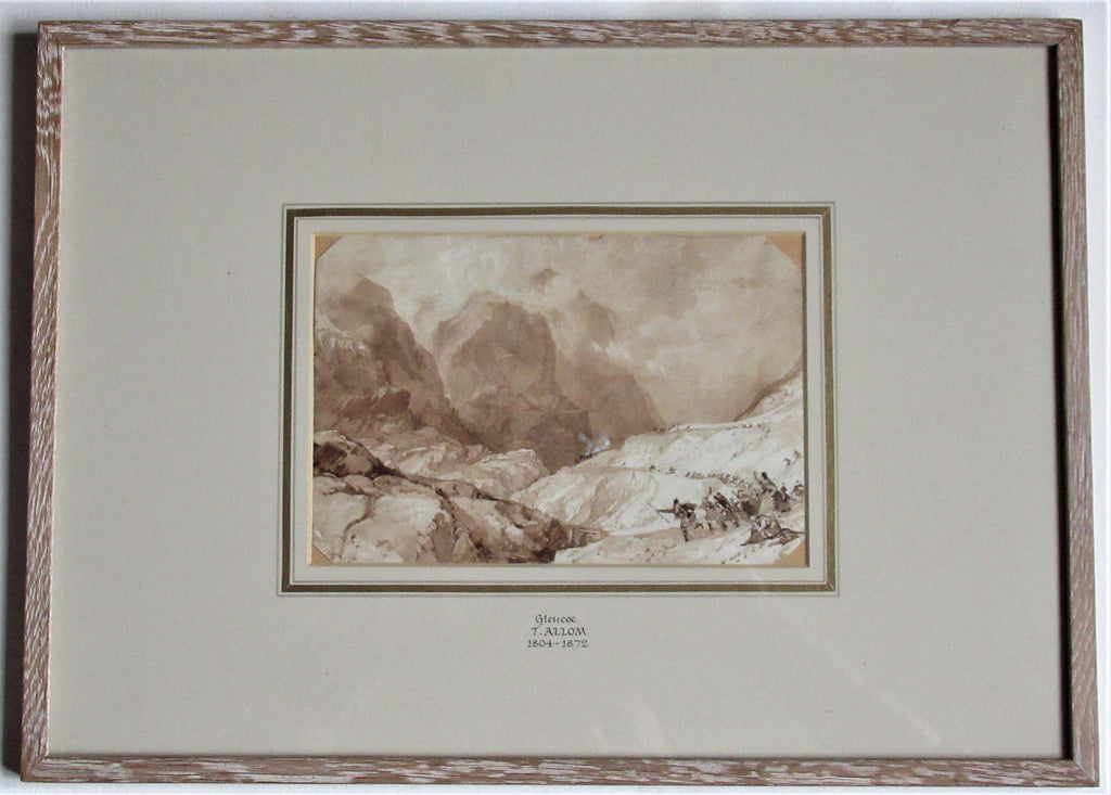 Thomas Allom original watercolour painting c1836, Glencoe, framed as a pair with the print