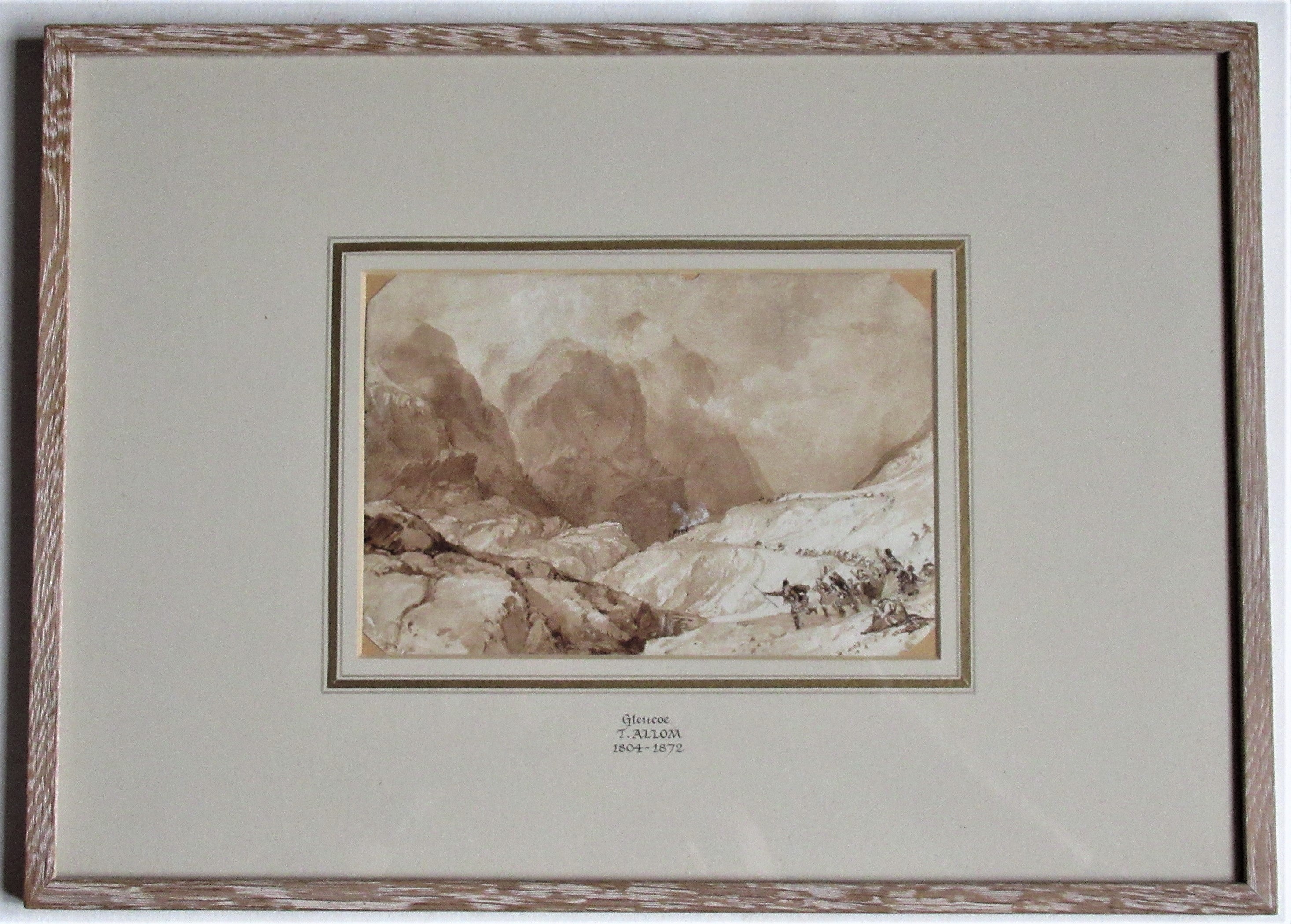 Thomas Allom original watercolour painting c1836, Glencoe, framed as a pair with the print