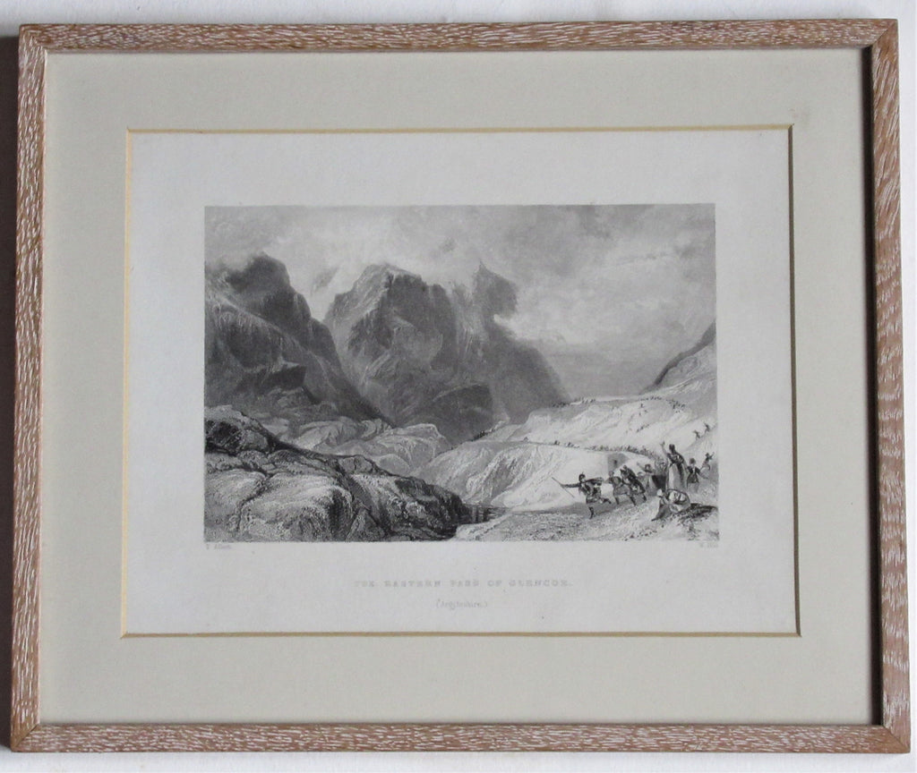 Thomas Allom original watercolour painting c1836, Glencoe, framed as a pair with the print