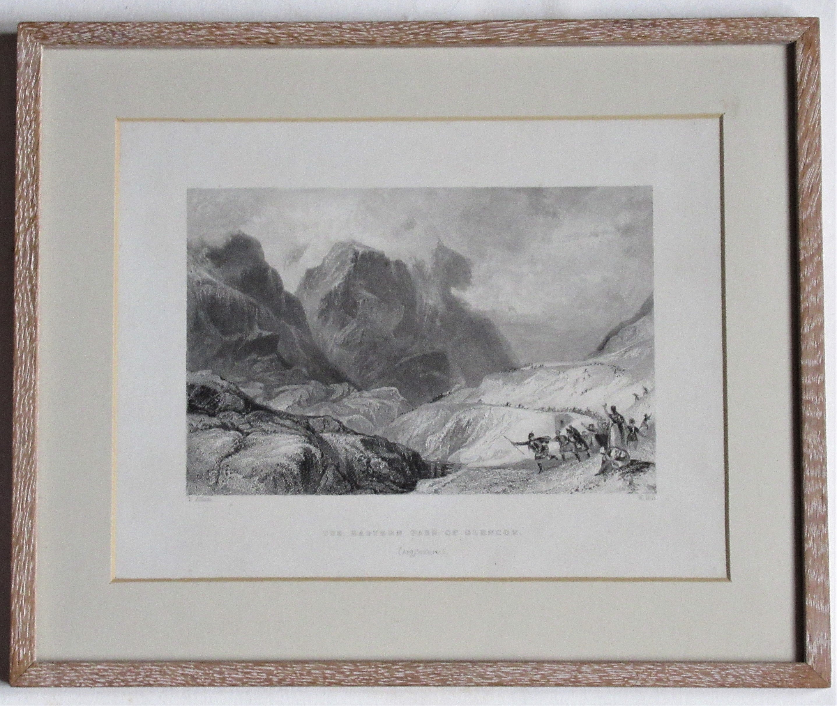 Thomas Allom original watercolour painting c1836, Glencoe, framed as a pair with the print