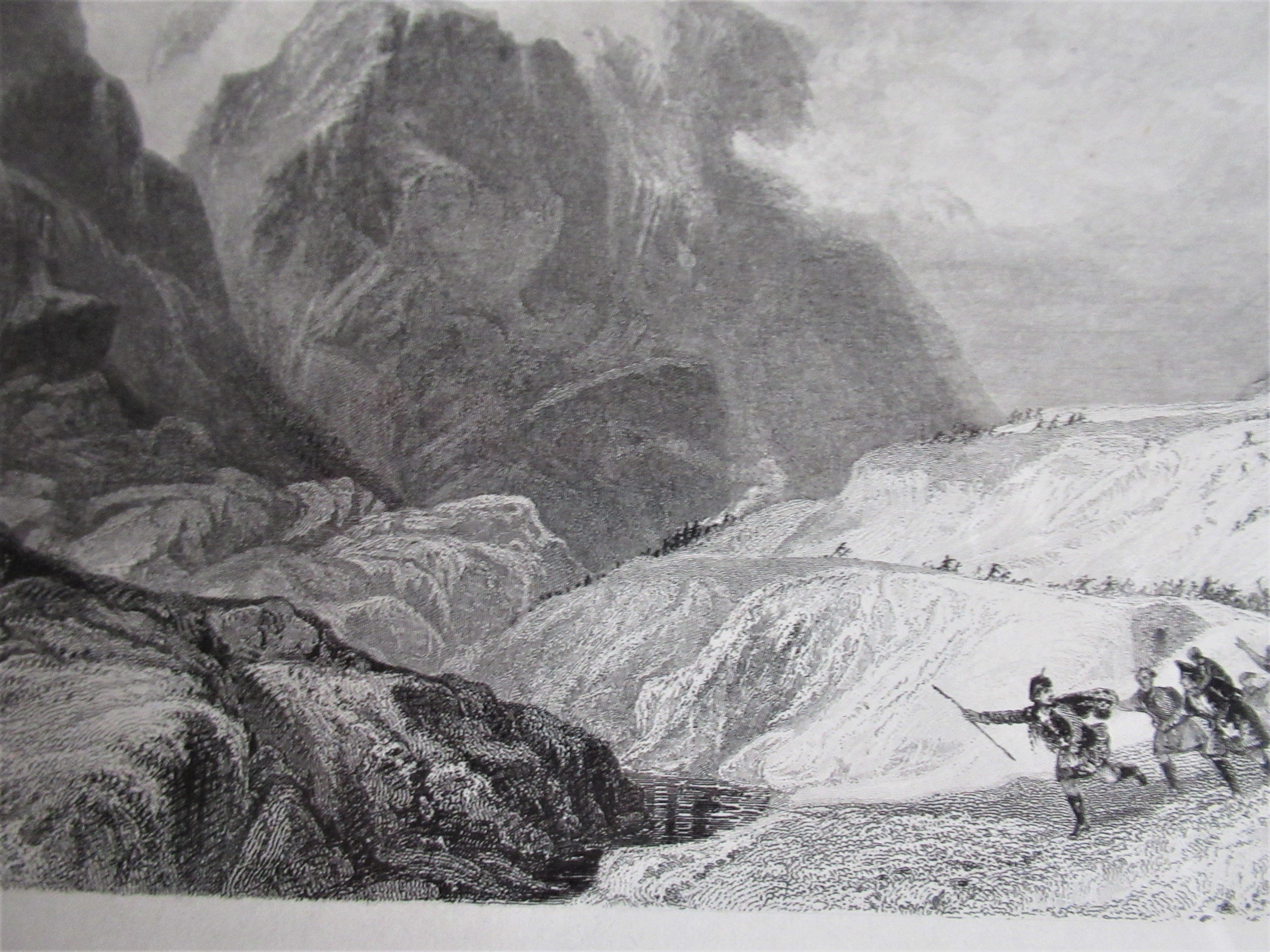 Thomas Allom original watercolour painting c1836, Glencoe, framed as a pair with the print