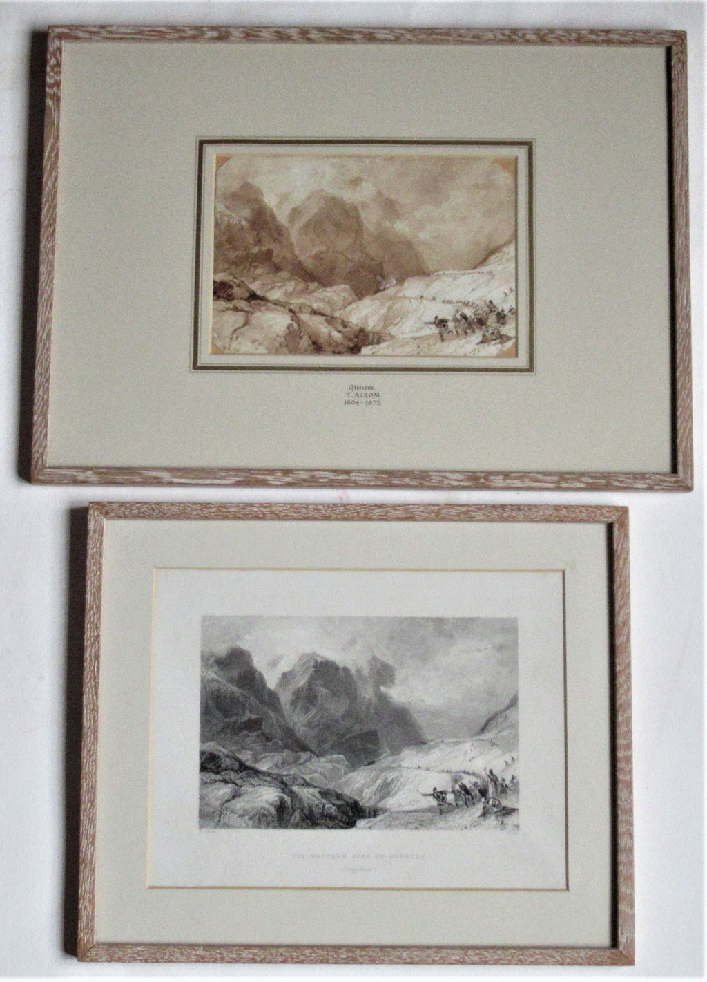 Thomas Allom original watercolour painting c1836, Glencoe, framed as a pair with the print