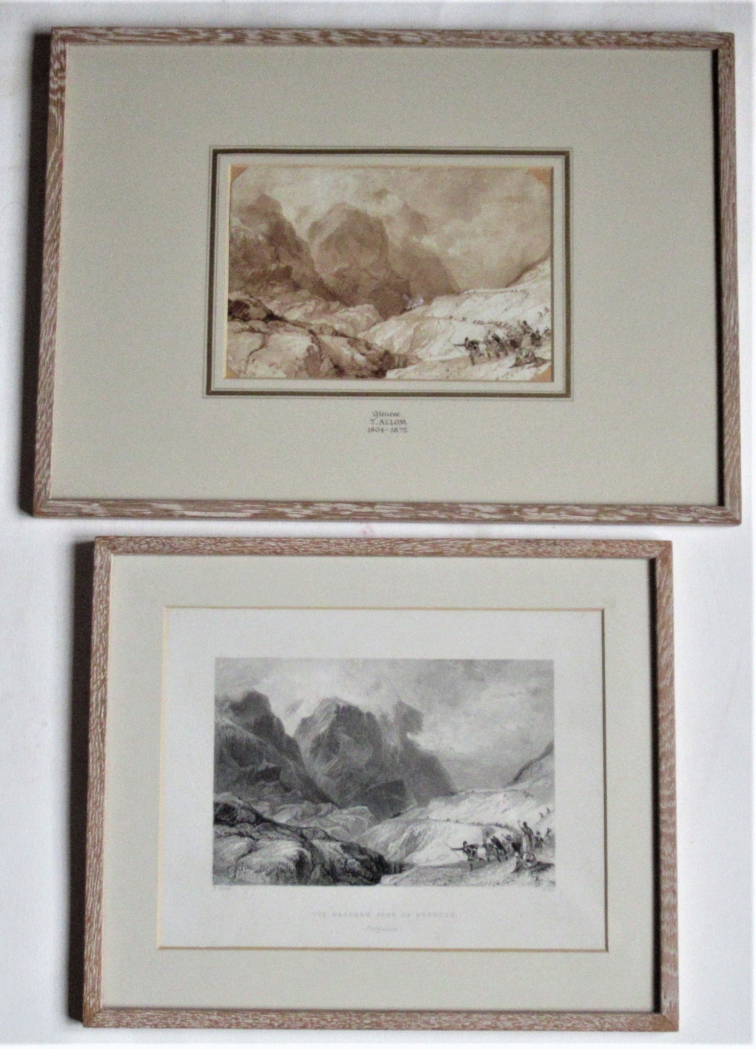 Thomas Allom original watercolour painting c1836, Glencoe, framed as a pair with the print
