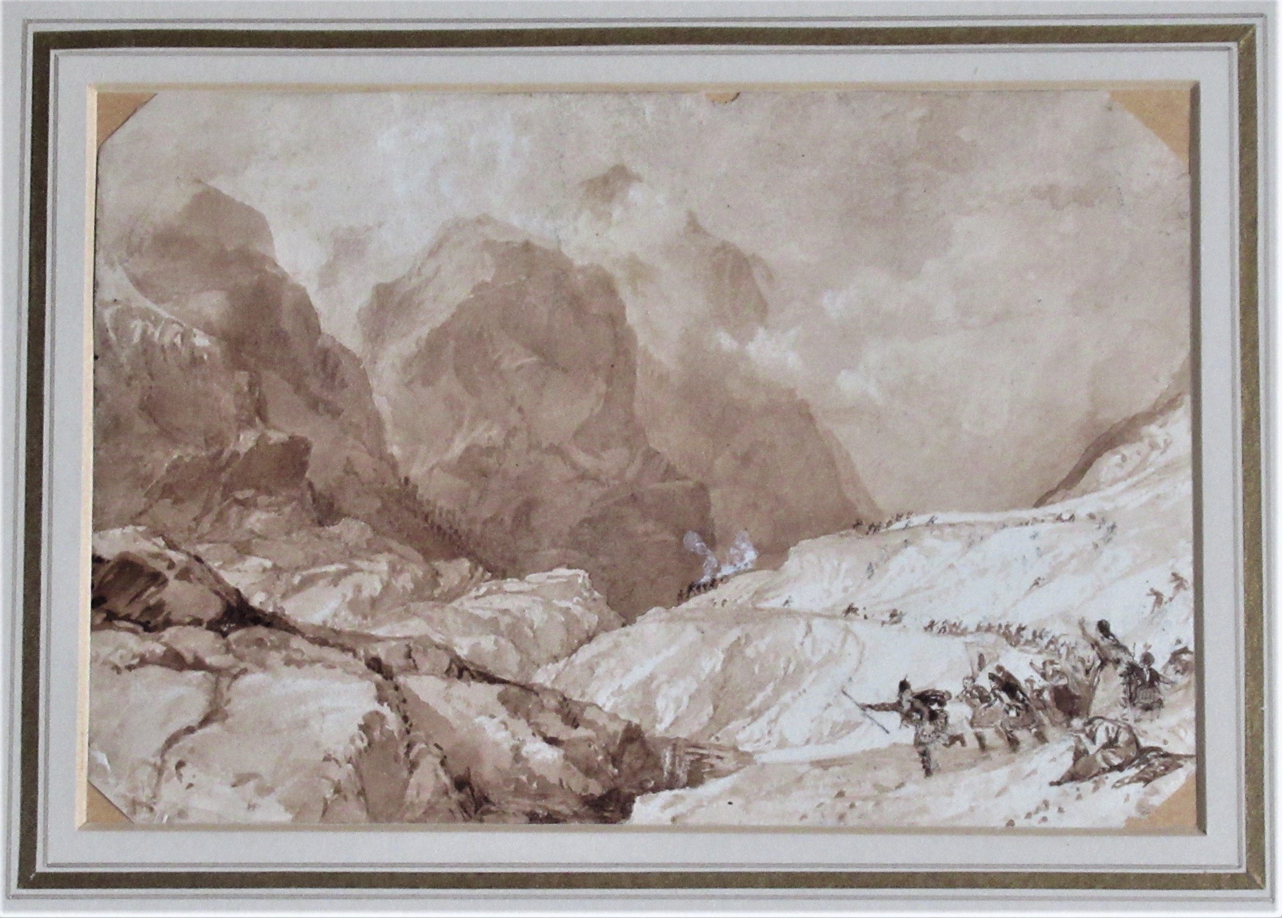 Thomas Allom original watercolour painting c1836, Glencoe, framed as a pair with the print