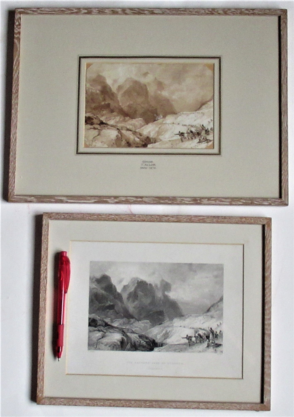 Thomas Allom original watercolour painting c1836, Glencoe, framed as a pair with the print