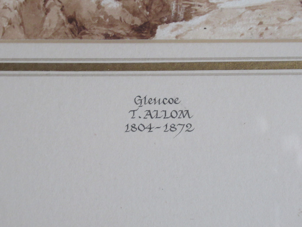 Thomas Allom original watercolour painting c1836, Glencoe, framed as a pair with the print