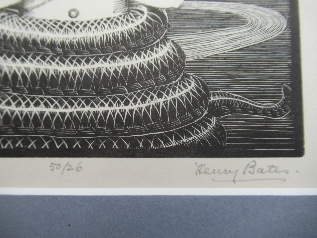 Henry Edward Bates original wood engraving print, Patanjali-Shiva, c1935, 26/50