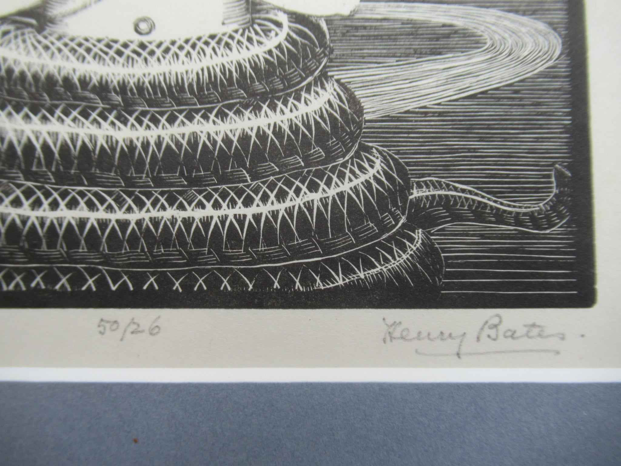 Henry Edward Bates original wood engraving print, Patanjali-Shiva, c1935, 26/50