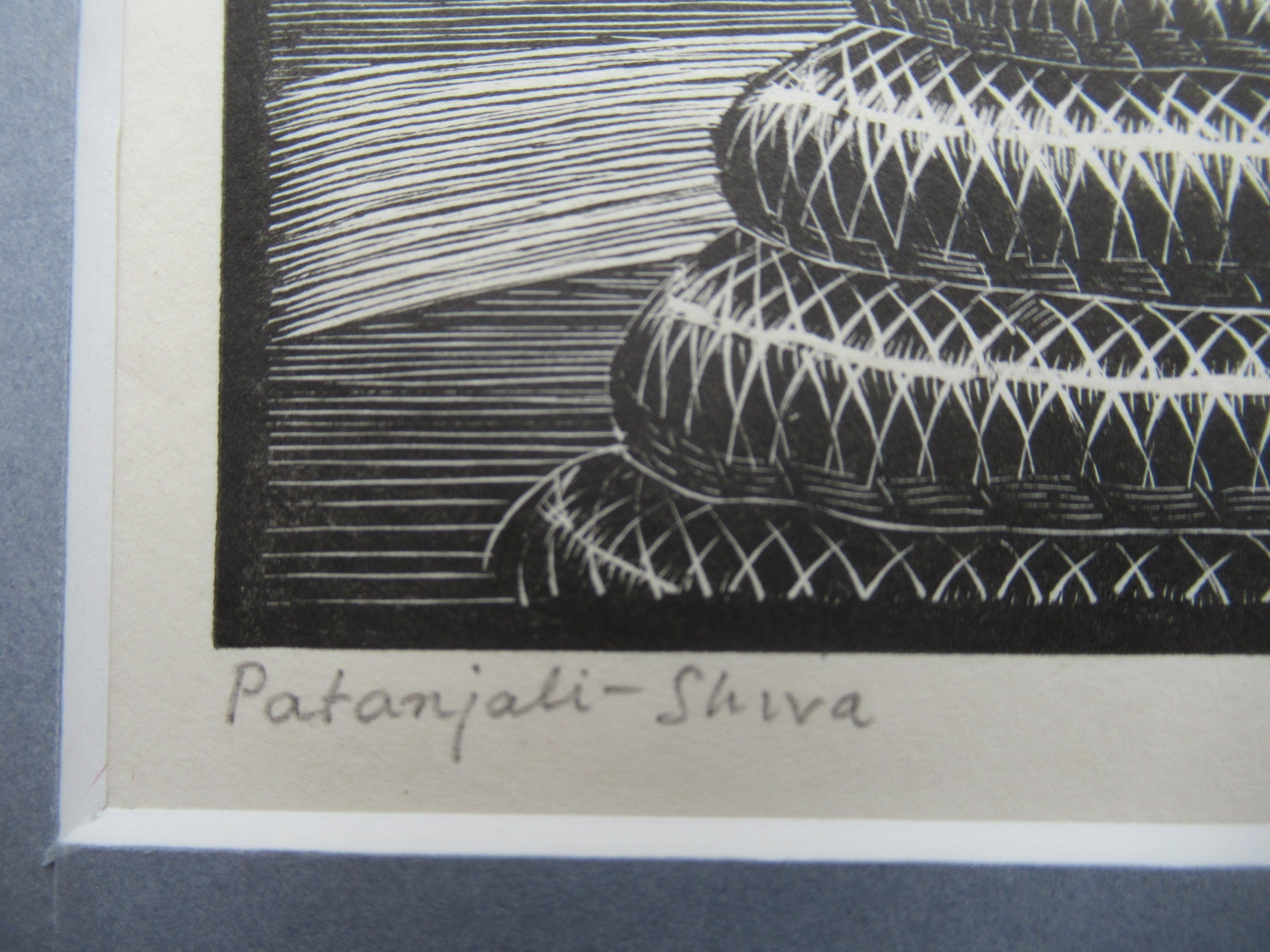 Henry Edward Bates original wood engraving print, Patanjali-Shiva, c1935, 26/50