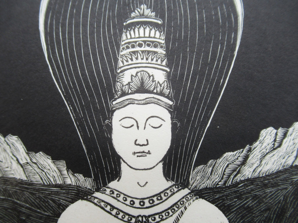 Henry Edward Bates original wood engraving print, Patanjali-Shiva, c1935, 26/50