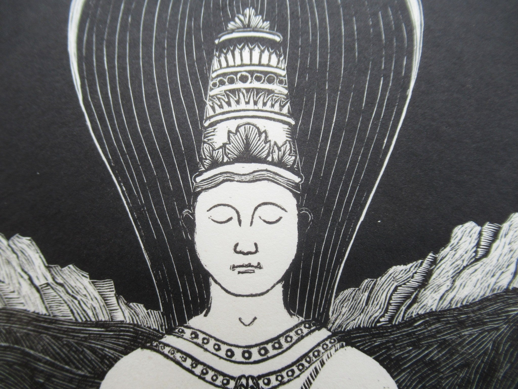 Henry Edward Bates original wood engraving print, Patanjali-Shiva, c1935, 26/50