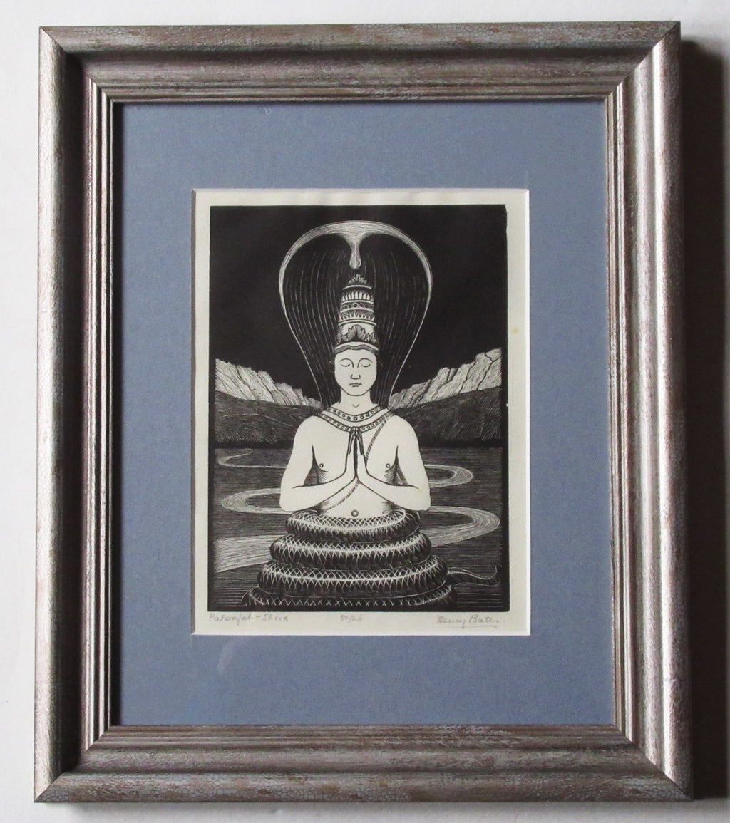 Henry Edward Bates original wood engraving print, Patanjali-Shiva, c1935, 26/50