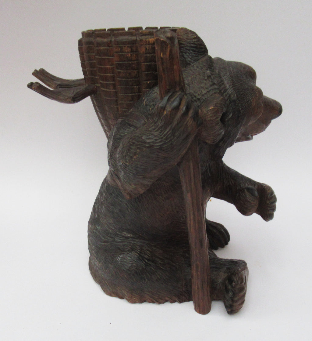 Antique Black Forest Swiss carved limewood bear liqueur set c1900