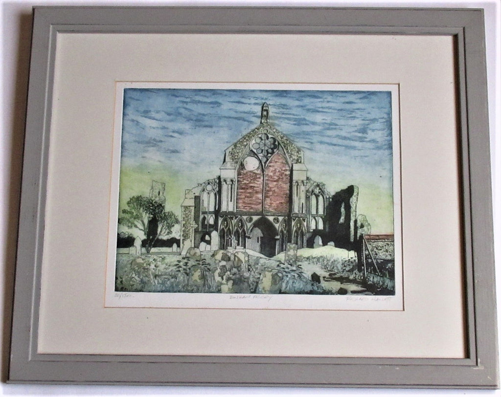 Richard Hallett, Binham Priory Norfolk, etching and aquatint, 22/150, framed