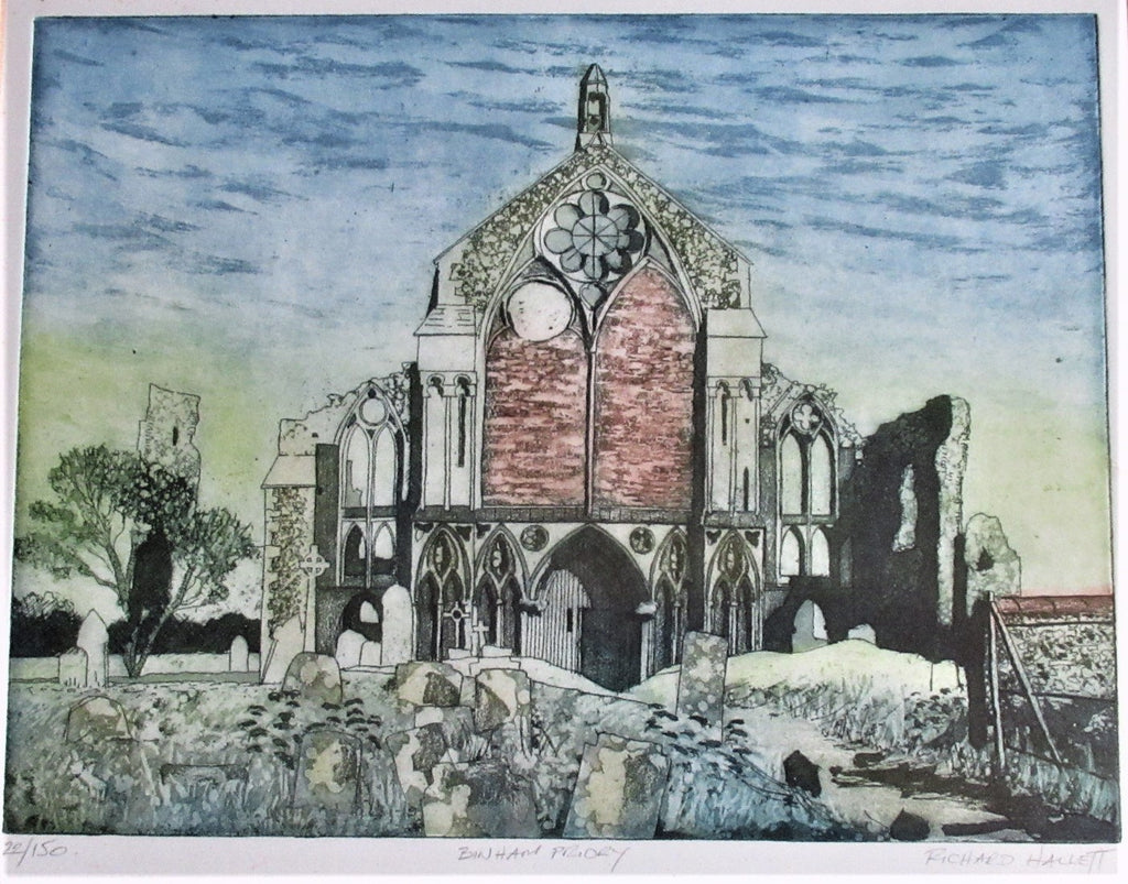 Richard Hallett, Binham Priory Norfolk, etching and aquatint, 22/150, framed