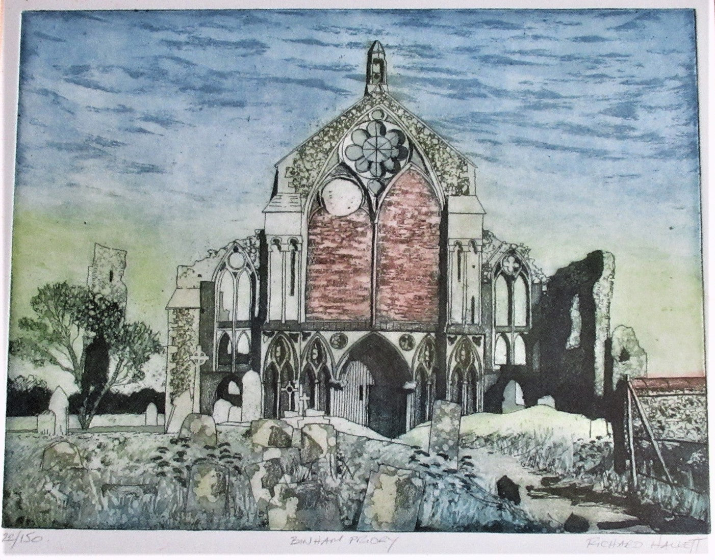 Richard Hallett, Binham Priory Norfolk, etching and aquatint, 22/150, framed