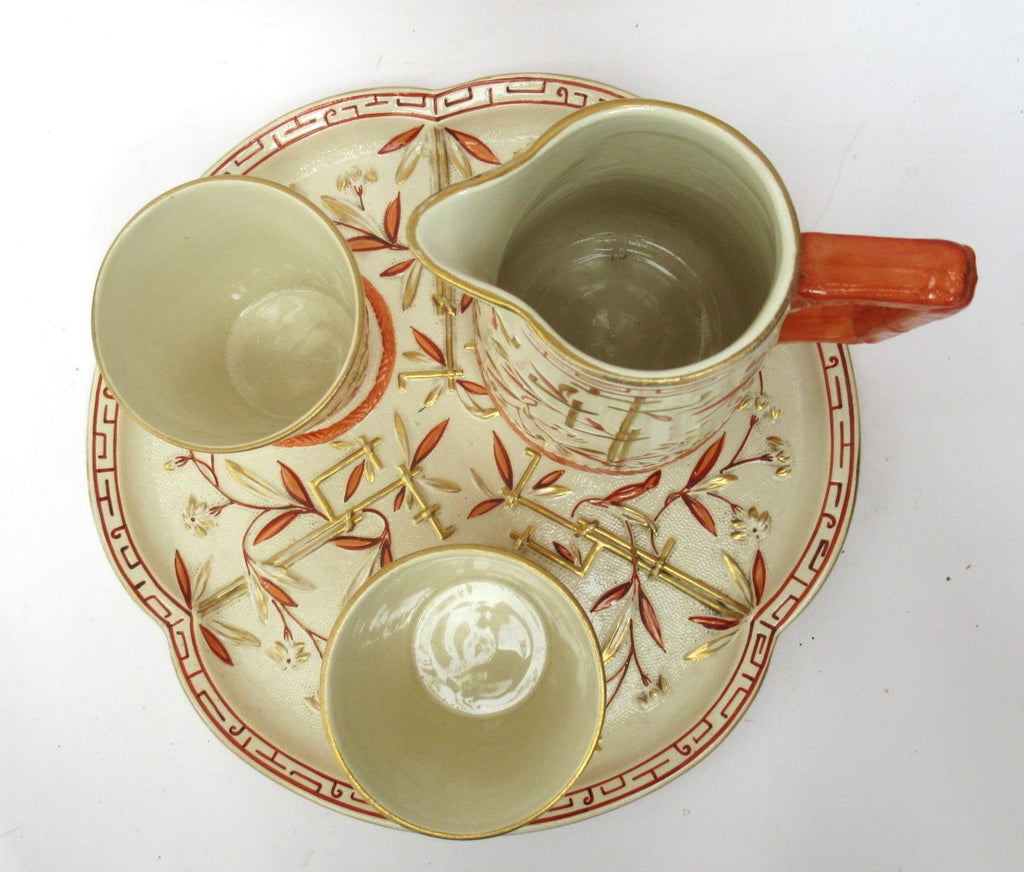 Brownhills Pottery antique Aesthetic Period orangeade set, jug/tray/beakers 1882