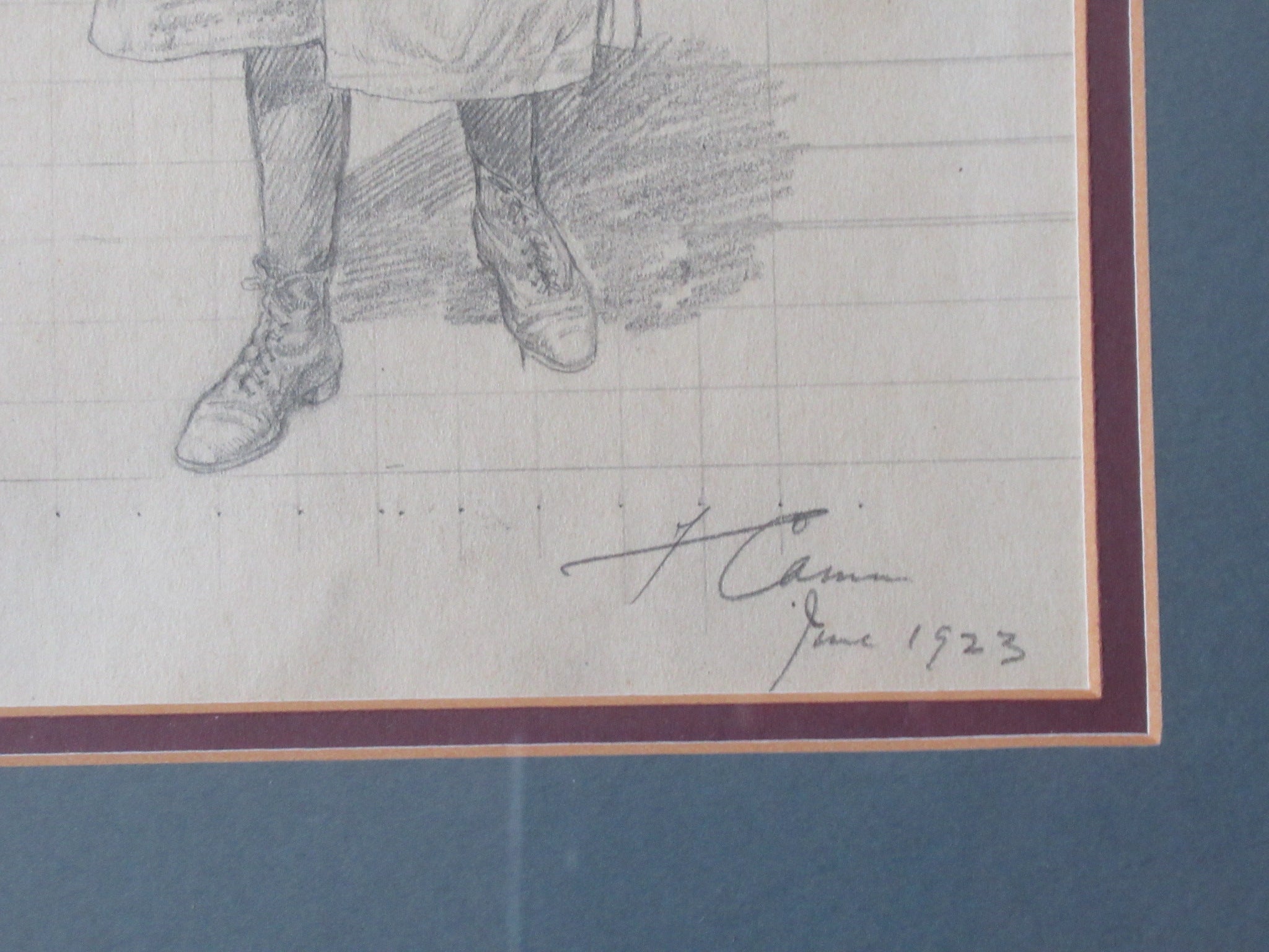 Florence Camm, original 1923 pencil drawing for National Childrens' Home, framed