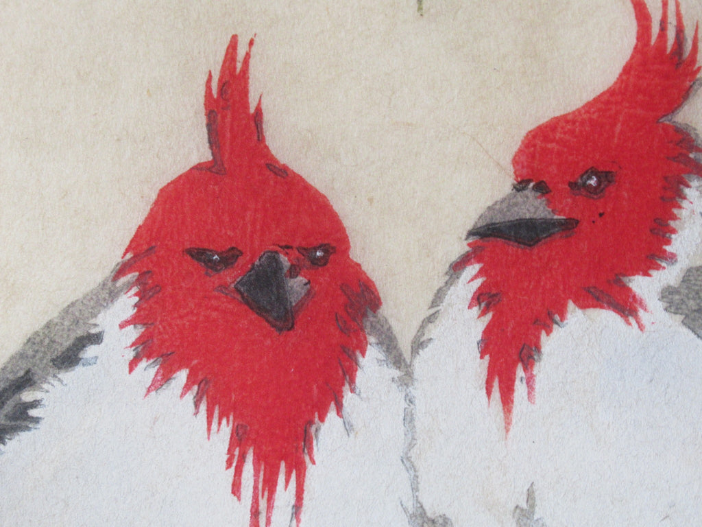 Martin Erich Philipp, original colour woodcut print, Cardinals, c1935, framed