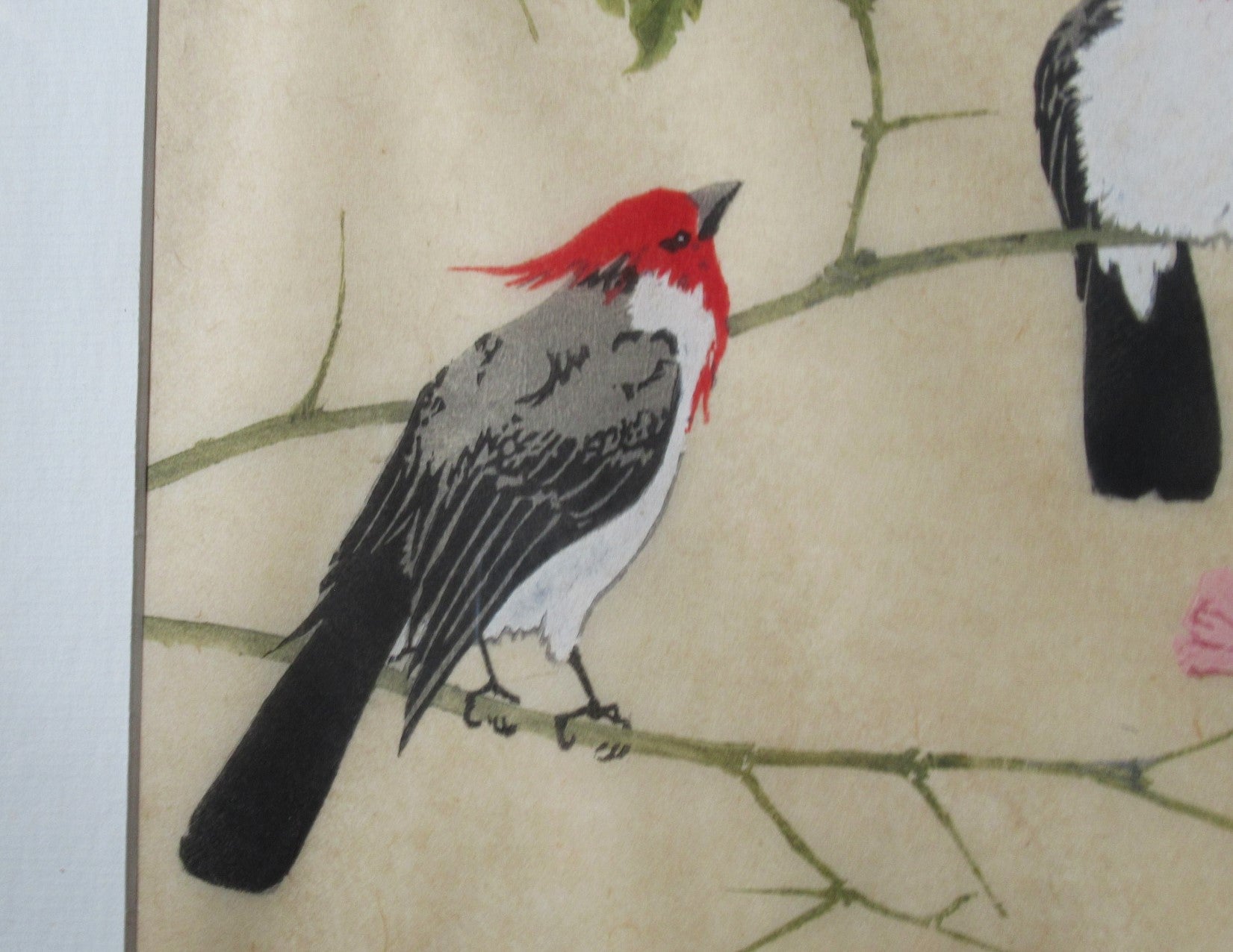 Martin Erich Philipp, original colour woodcut print, Cardinals, c1935, framed