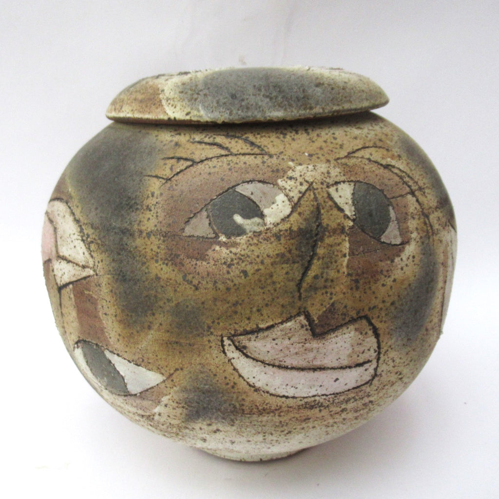Chris Bramble studio pottery "Smiler" jar, hand thrown stoneware, 1995