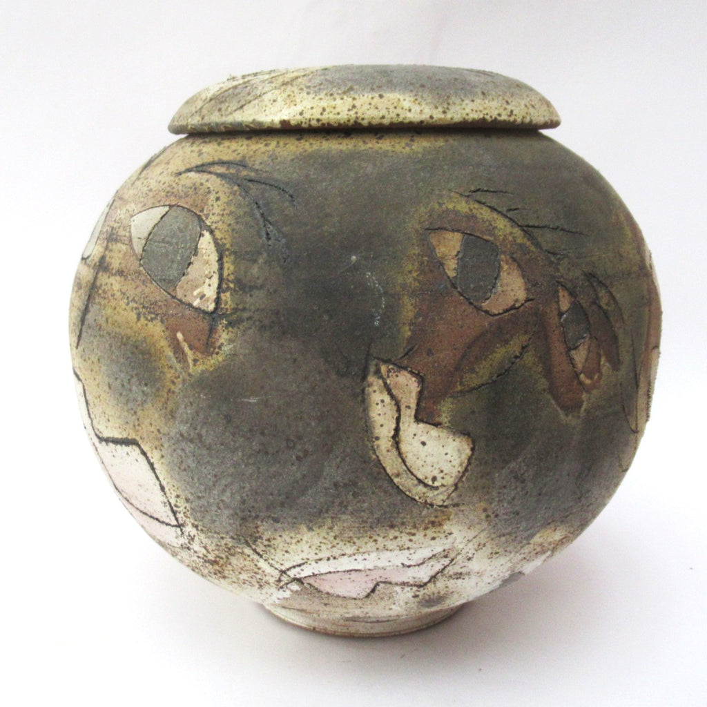 Chris Bramble studio pottery "Smiler" jar, hand thrown stoneware, 1995