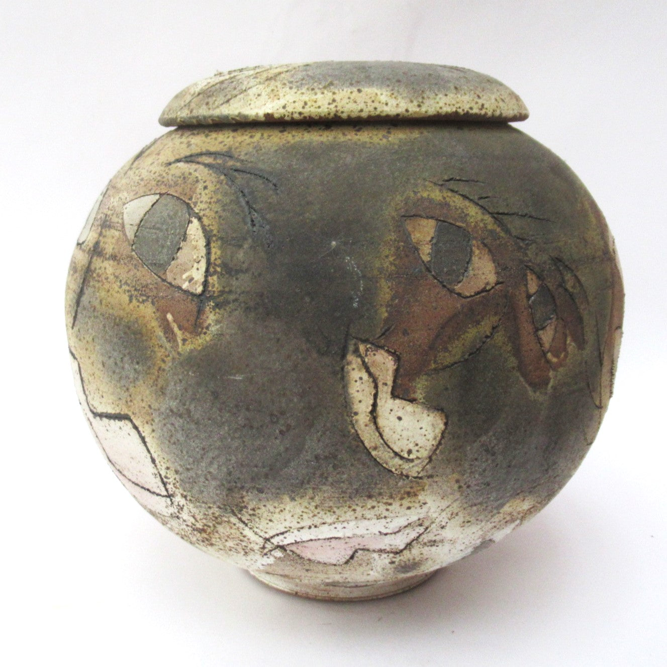 Chris Bramble studio pottery "Smiler" jar, hand thrown stoneware, 1995