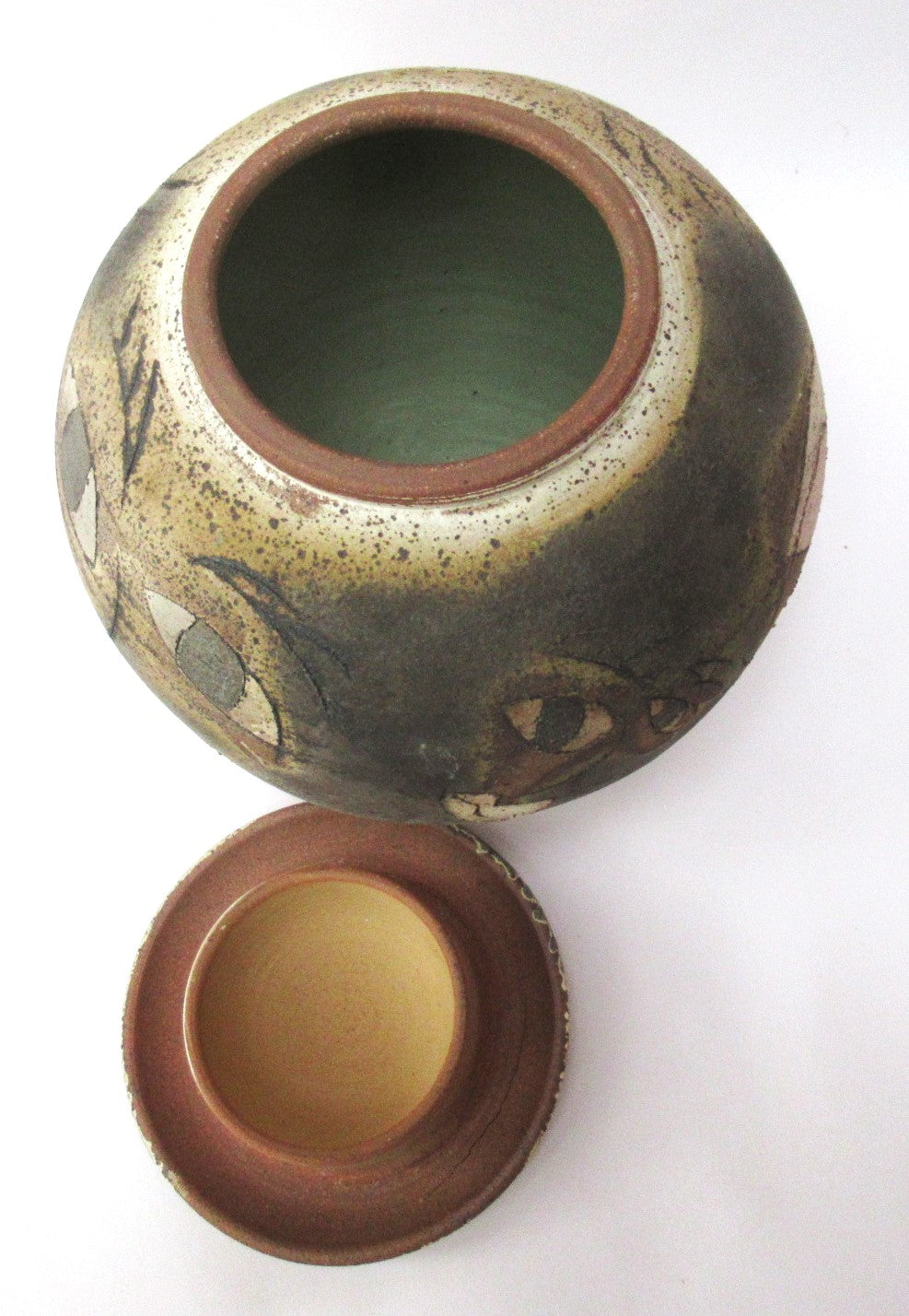 Chris Bramble studio pottery "Smiler" jar, hand thrown stoneware, 1995