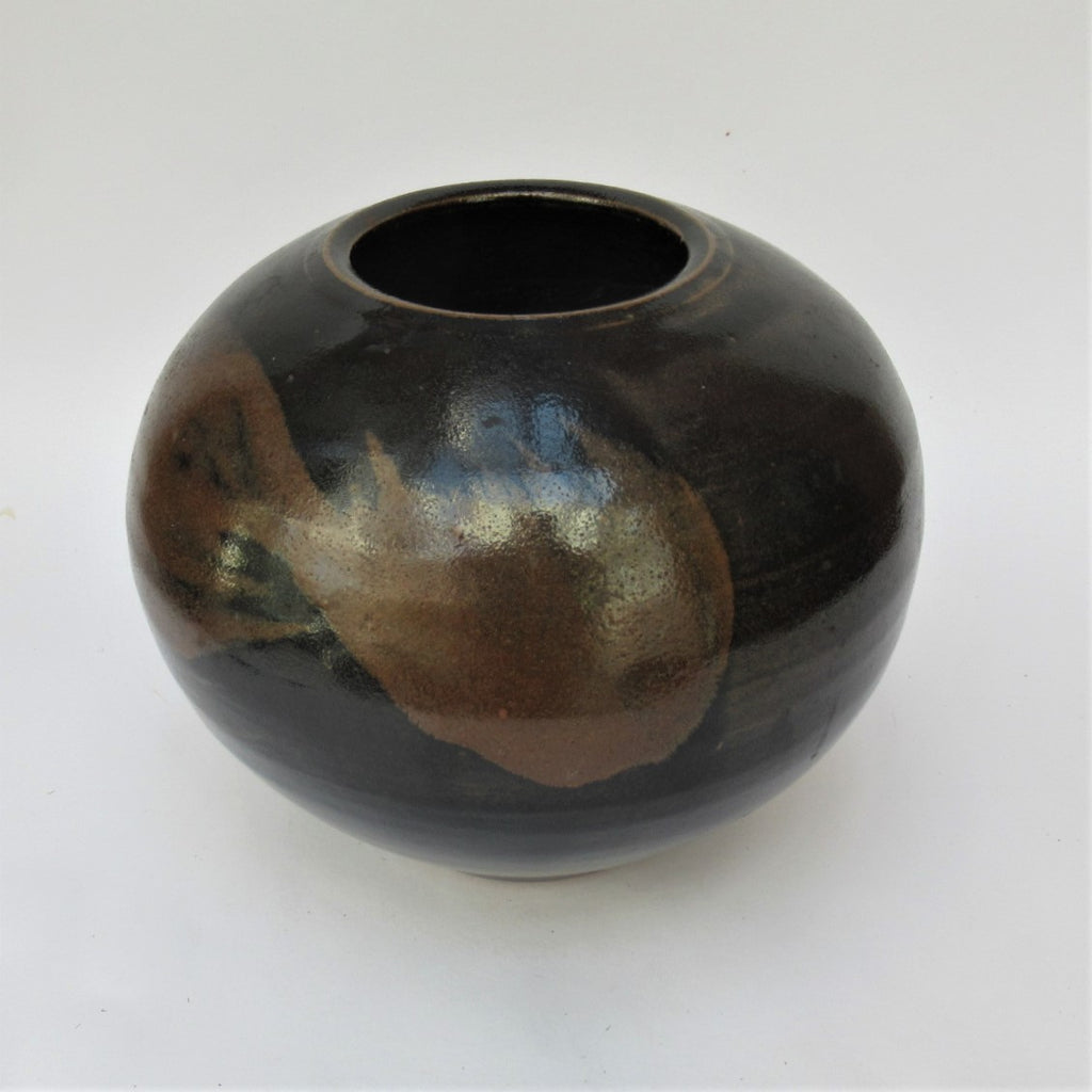 Chris Carter, vintage British studio pottery stoneware globular vase, c1980