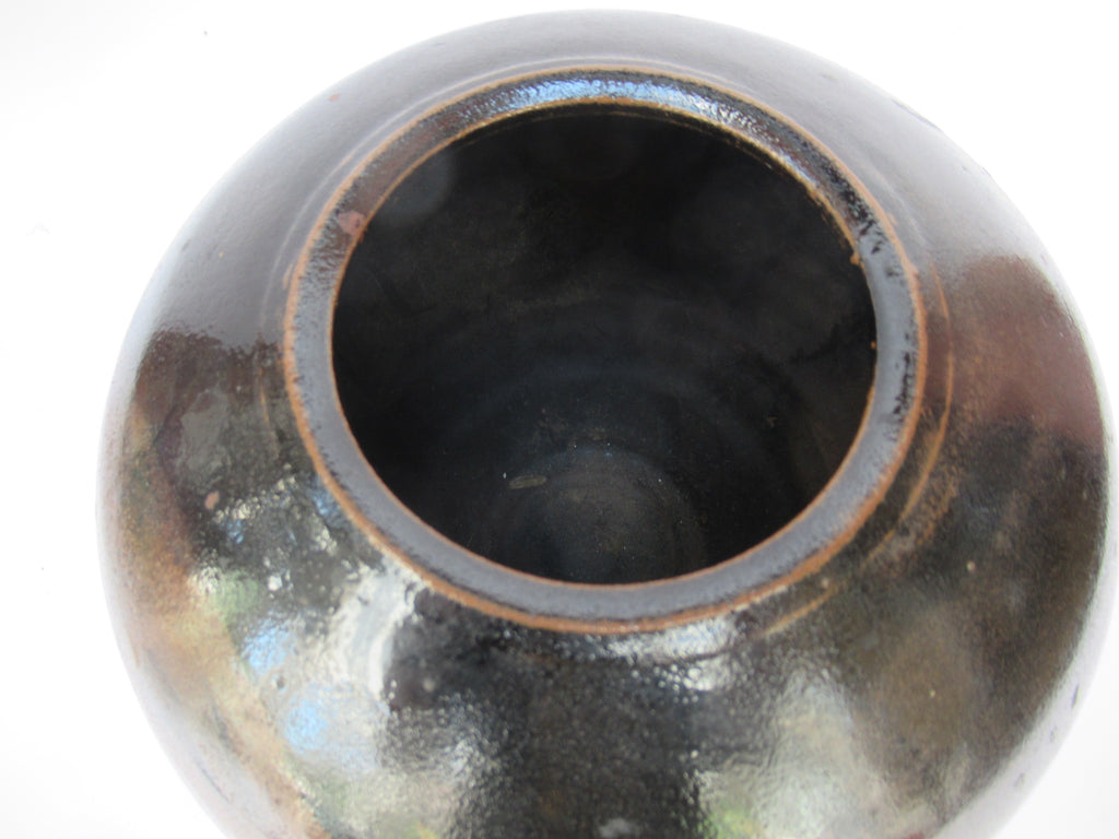 Chris Carter, vintage British studio pottery stoneware globular vase, c1980
