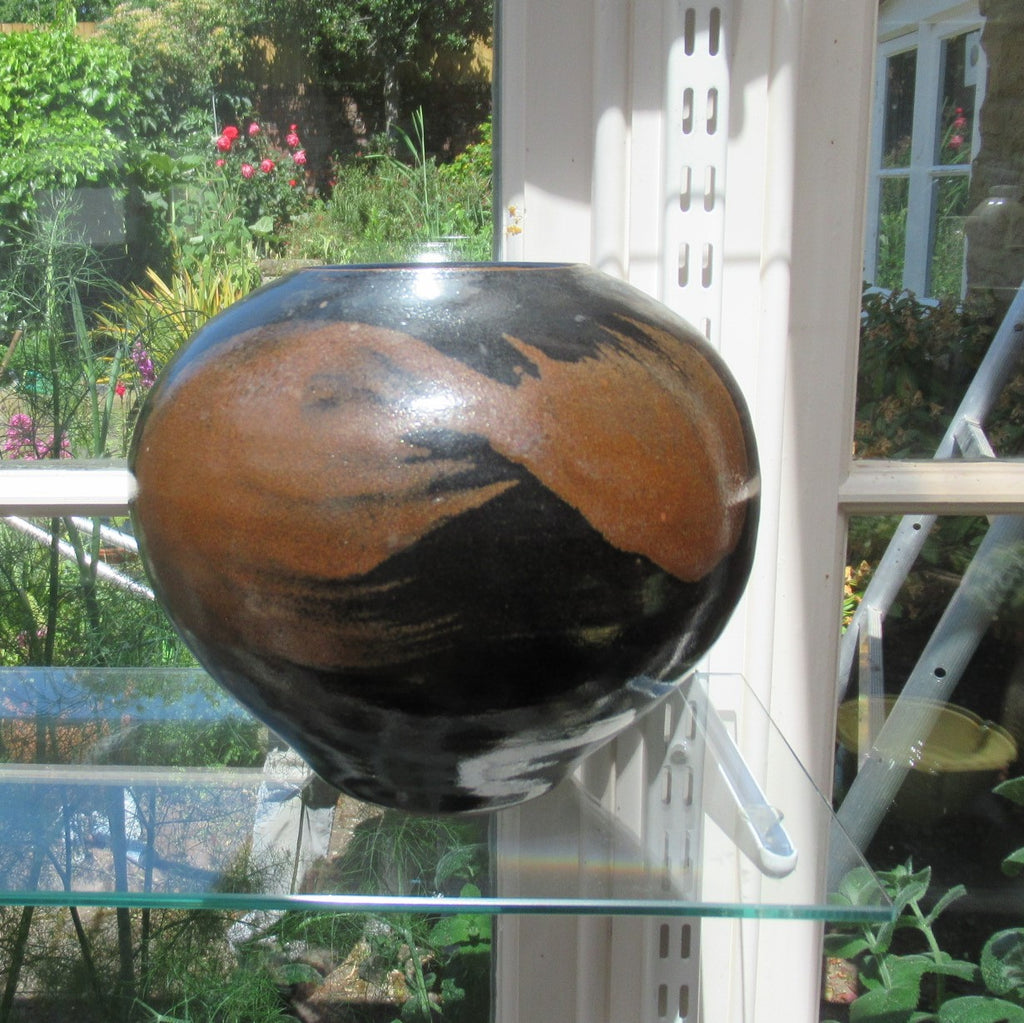 Chris Carter, vintage British studio pottery stoneware globular vase, c1980