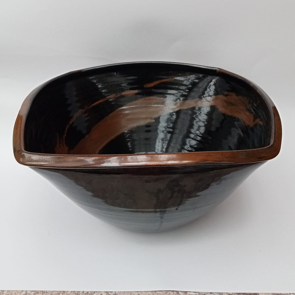 Chris Carter, huge vintage studio pottery stoneware bowl, tenmoku glaze, c1980