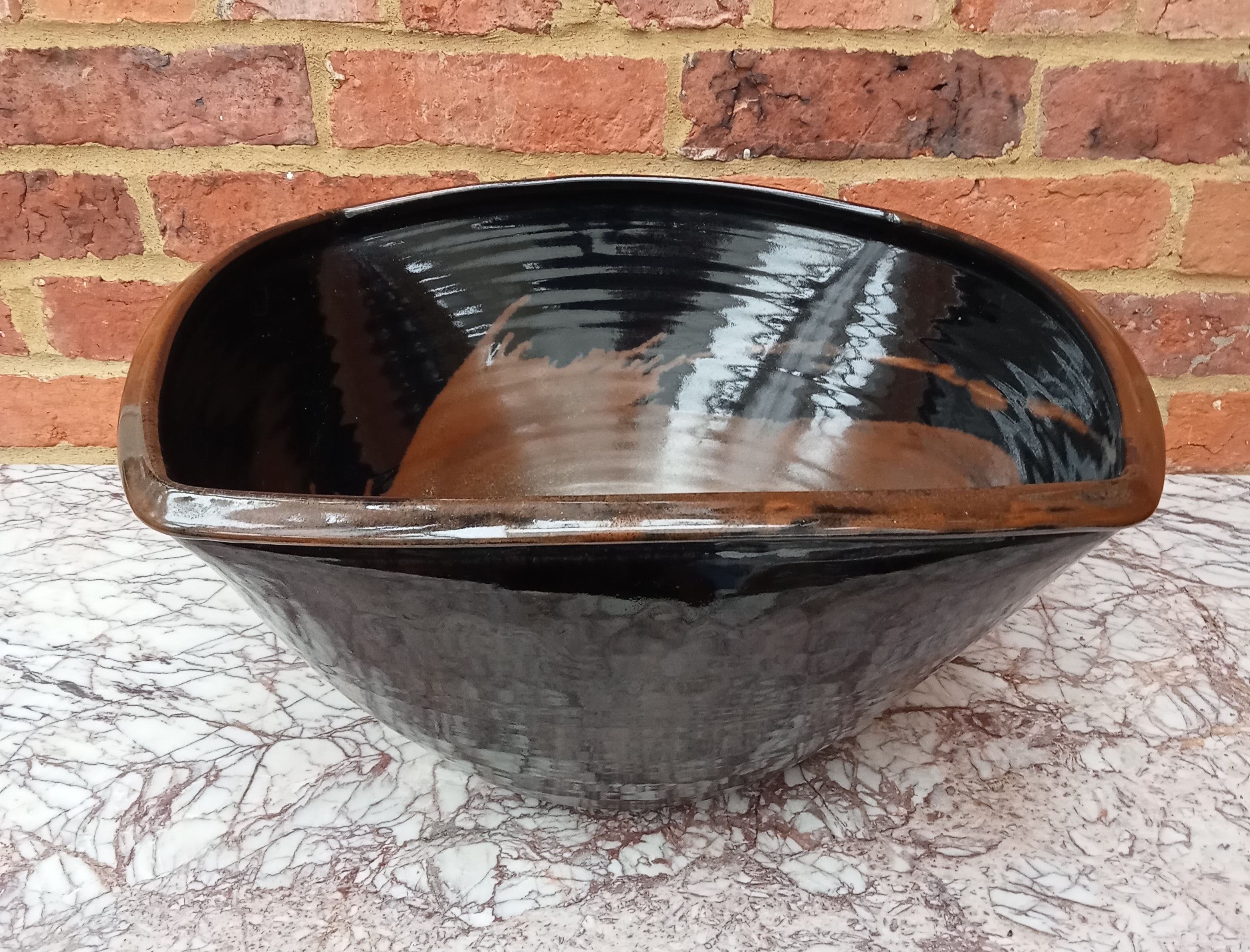 Chris Carter, huge vintage studio pottery stoneware bowl, tenmoku glaze, c1980