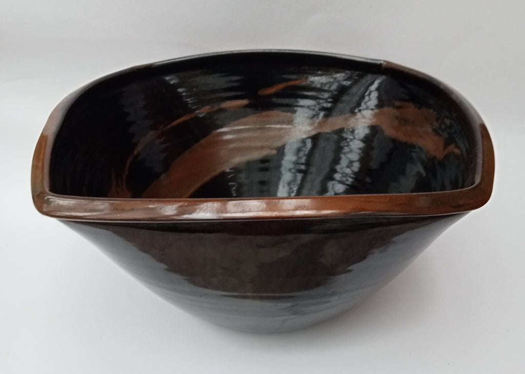Chris Carter, huge vintage studio pottery stoneware bowl, tenmoku glaze, c1980