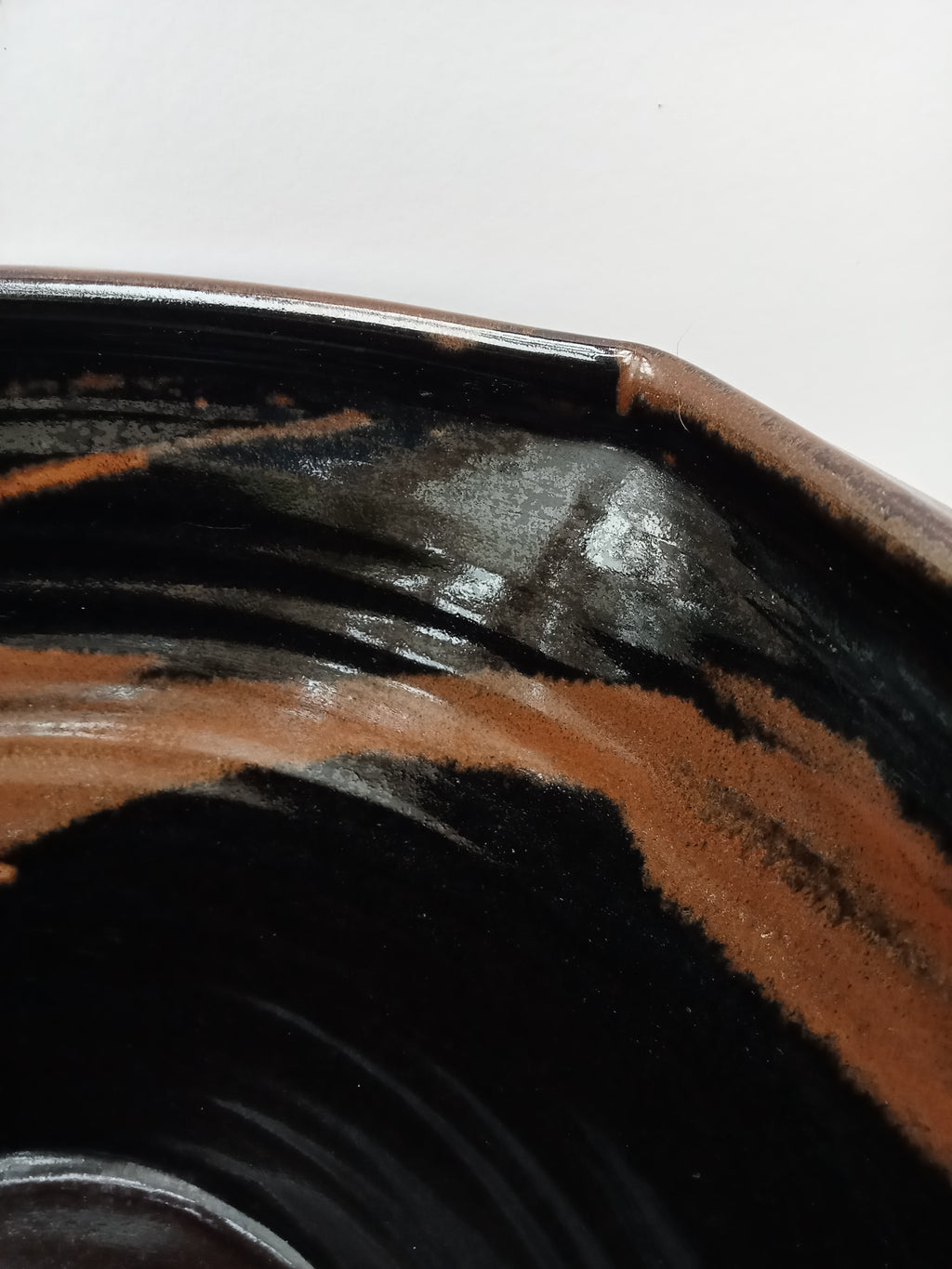 Chris Carter, huge vintage studio pottery stoneware bowl, tenmoku glaze, c1980