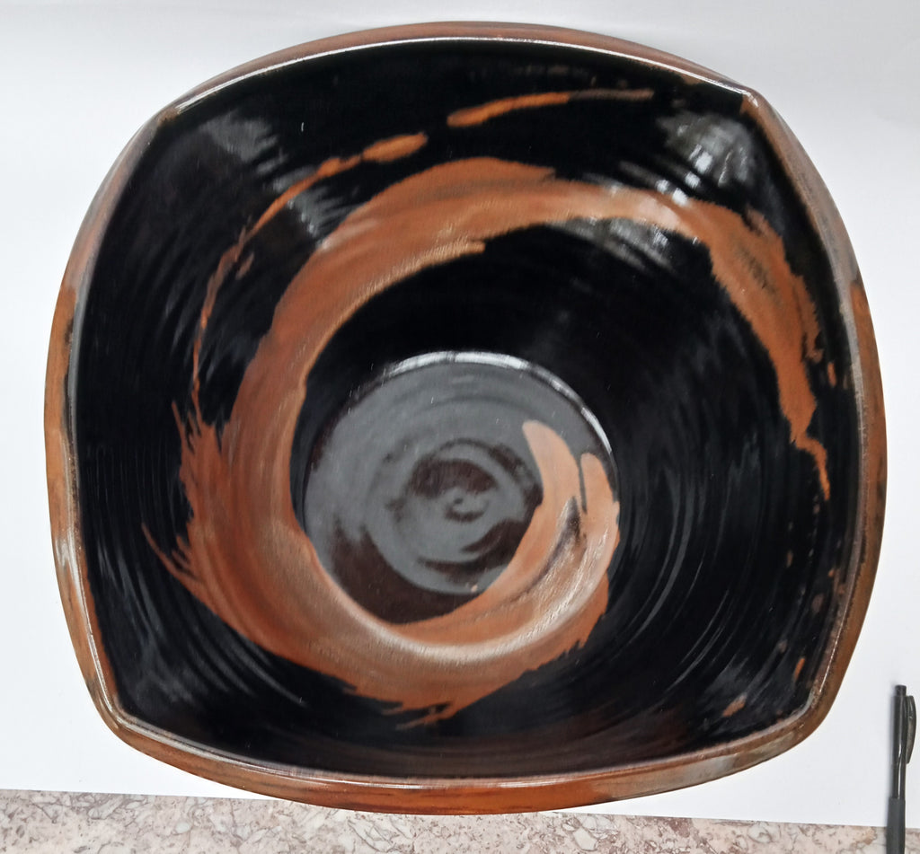 Chris Carter, huge vintage studio pottery stoneware bowl, tenmoku glaze, c1980