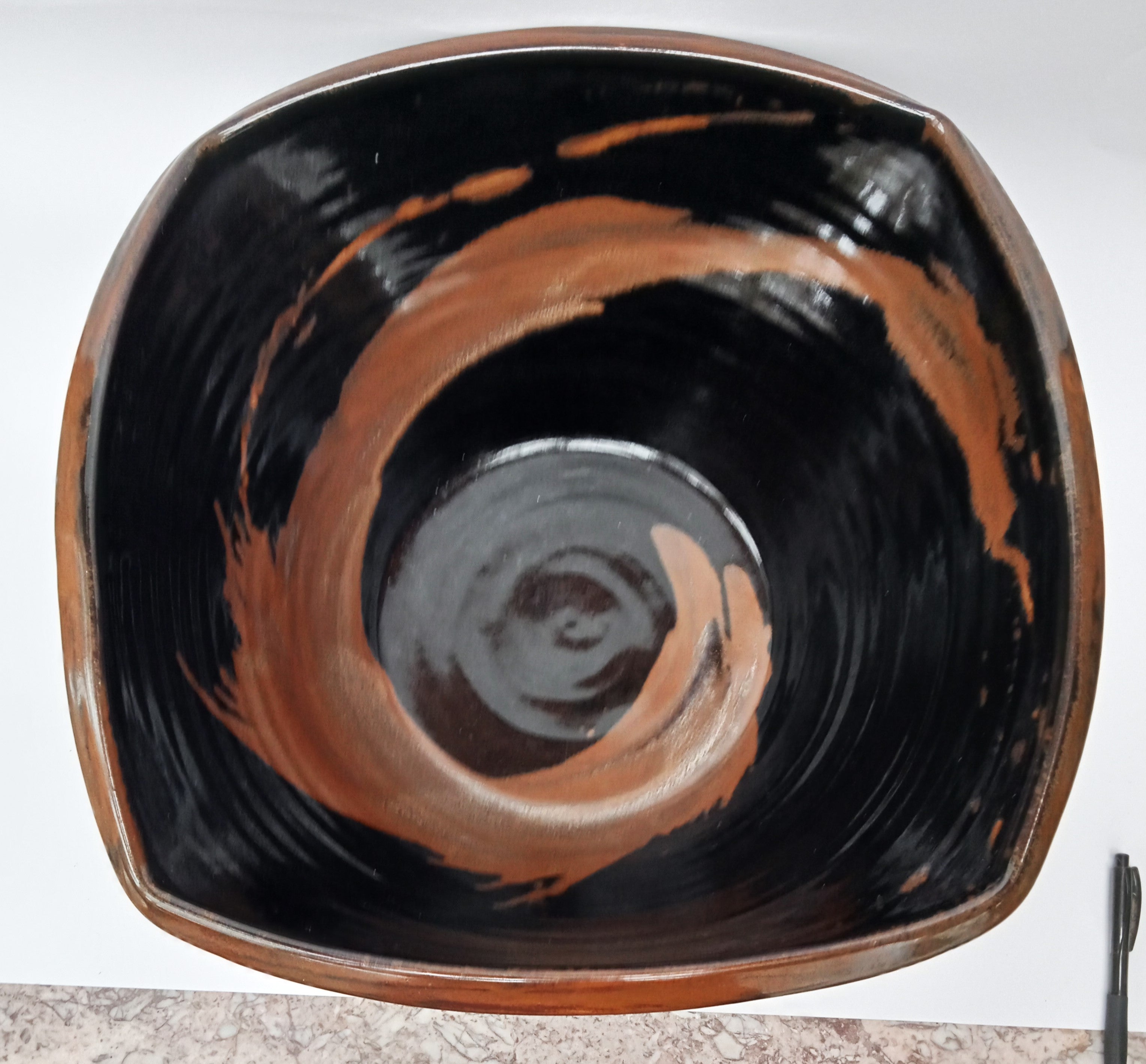 Chris Carter, huge vintage studio pottery stoneware bowl, tenmoku glaze, c1980