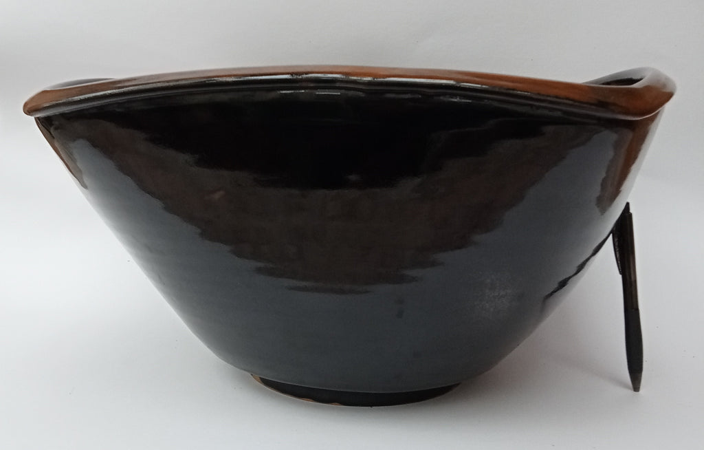 Chris Carter, huge vintage studio pottery stoneware bowl, tenmoku glaze, c1980