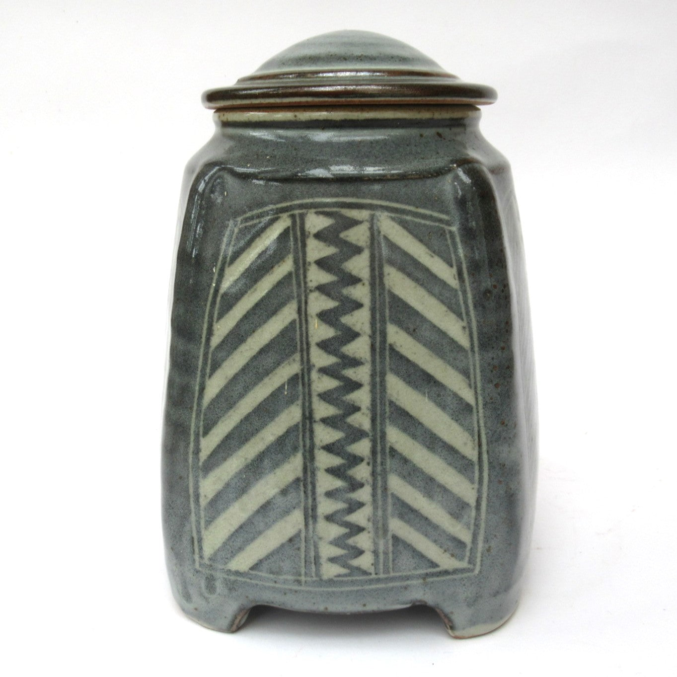 Chris Lewis, British studio pottery Aztec pattern stoneware jar and cover, c1990