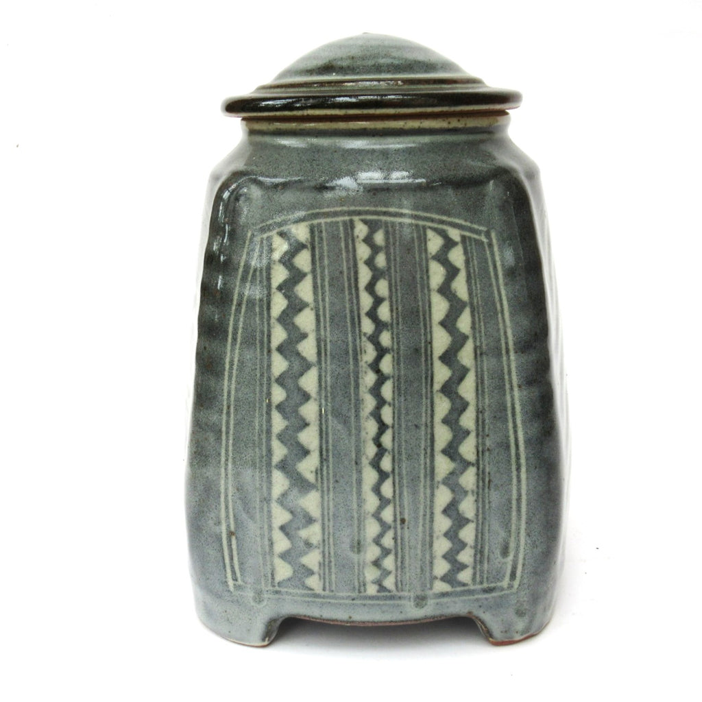 Chris Lewis, British studio pottery Aztec pattern stoneware jar and cover, c1990
