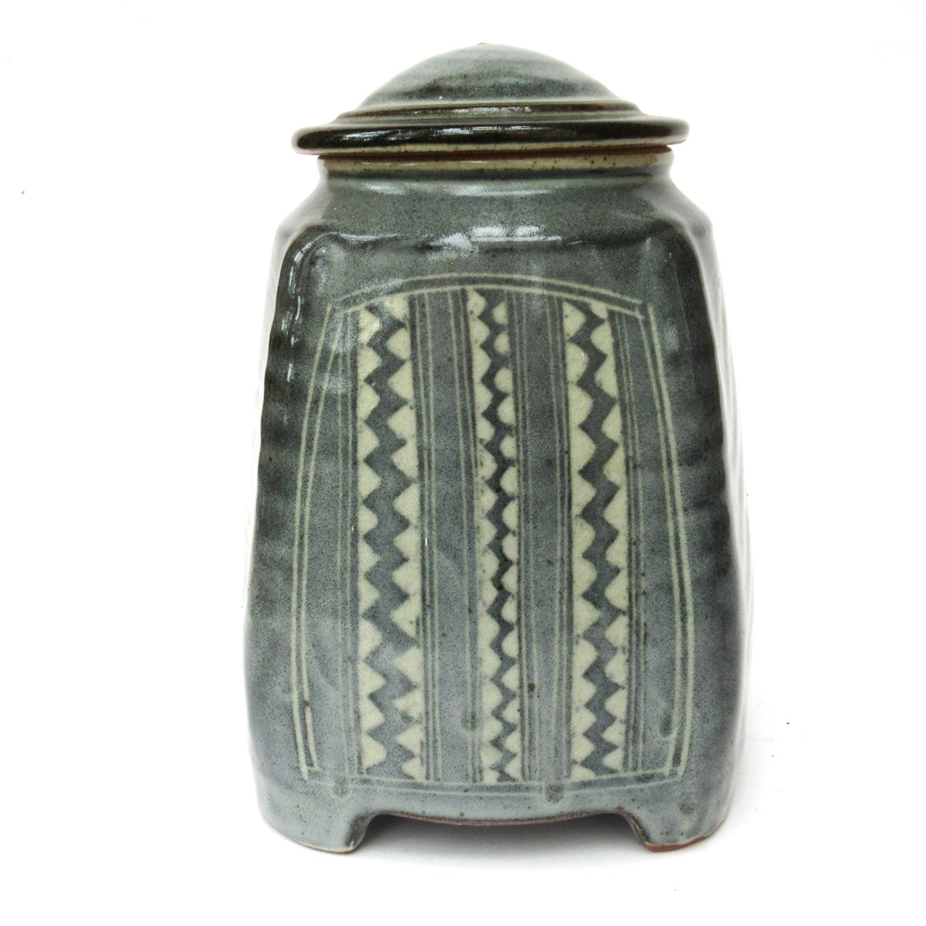 Chris Lewis, British studio pottery Aztec pattern stoneware jar and cover, c1990