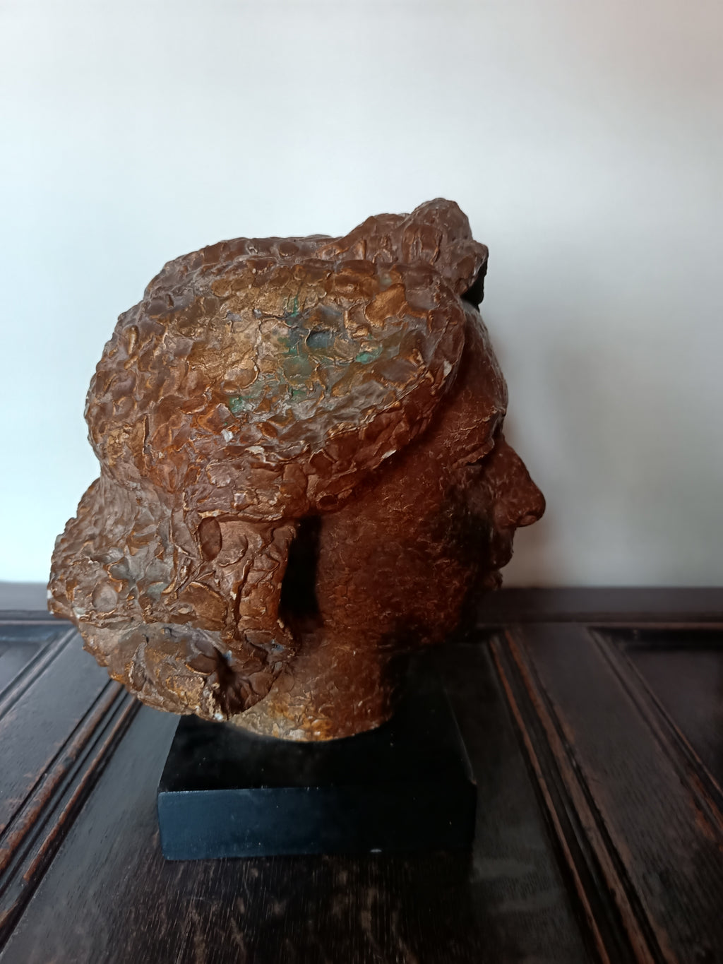 Valerie Clarebout RA, head of woman, patinated plaster, mid 20th century