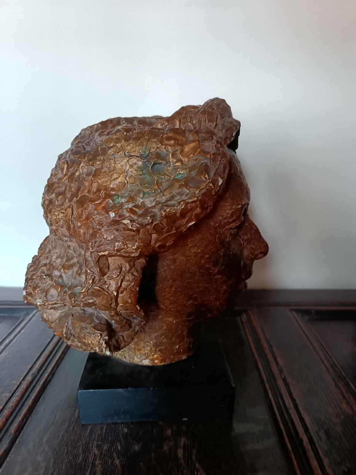 Valerie Clarebout RA, head of woman, patinated plaster, mid 20th century