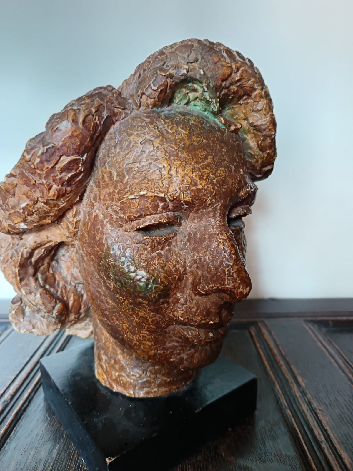 Valerie Clarebout RA, head of woman, patinated plaster, mid 20th century