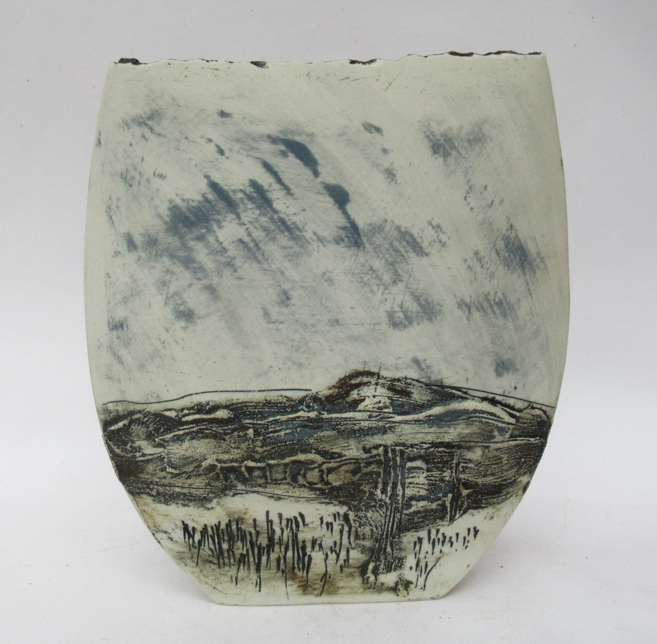Peter Clough, large studio pottery handbuilt porcelain  vessel, High Moor, c2000