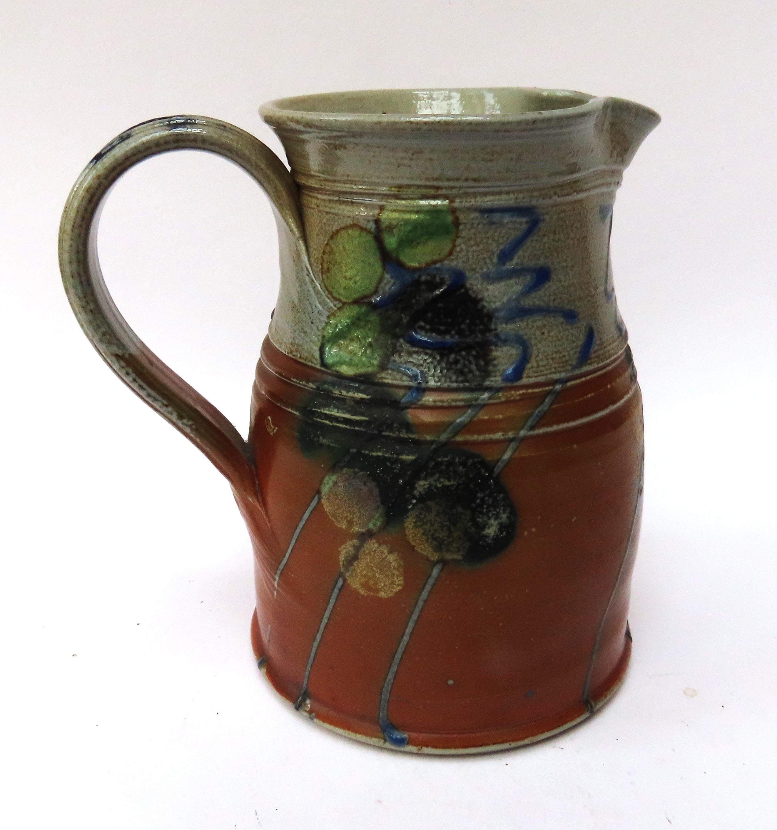 Rosemary Cochrane, salt glazed studio pottery stoneware jug, c1995