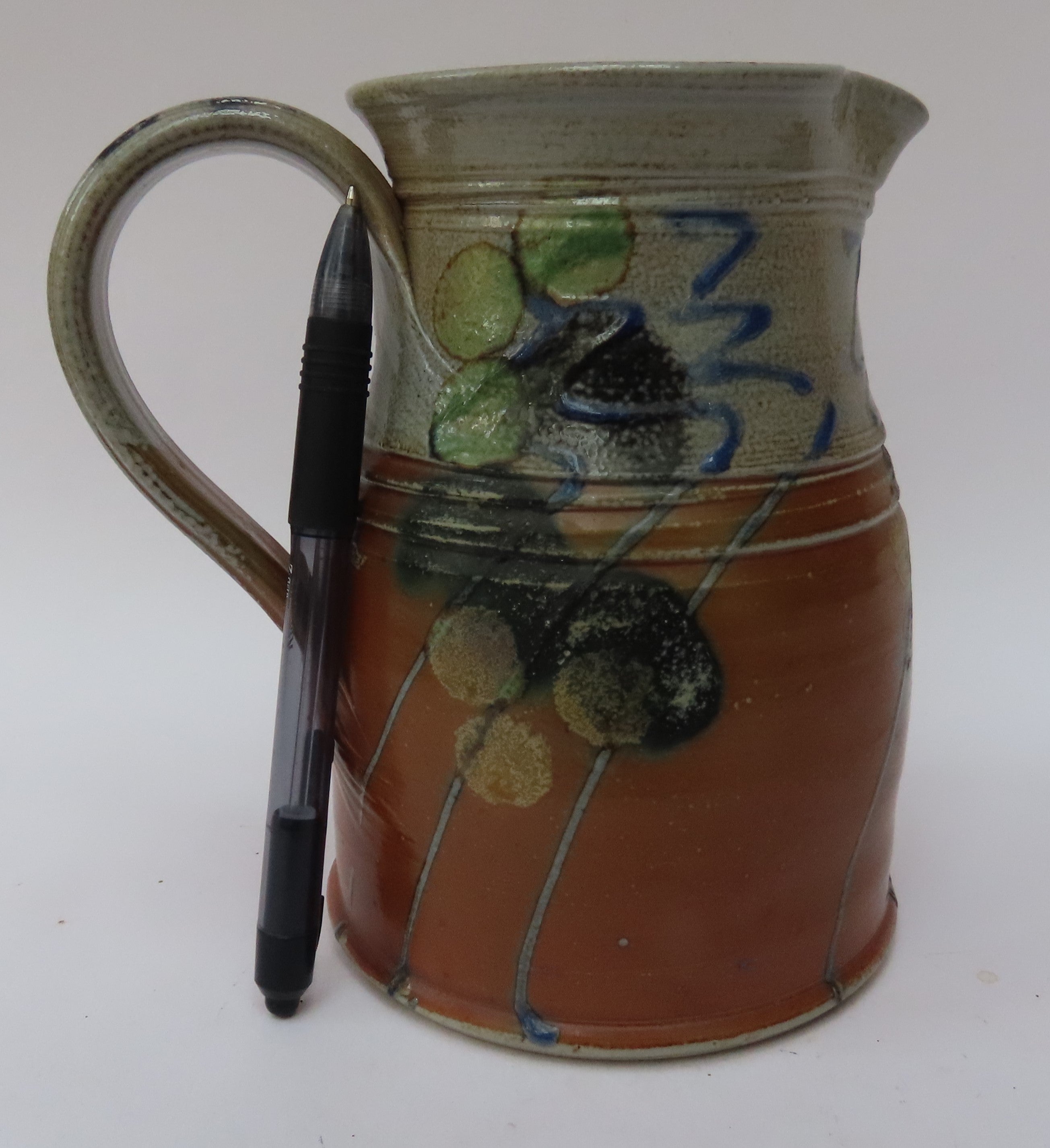 Rosemary Cochrane, salt glazed studio pottery stoneware jug, c1995