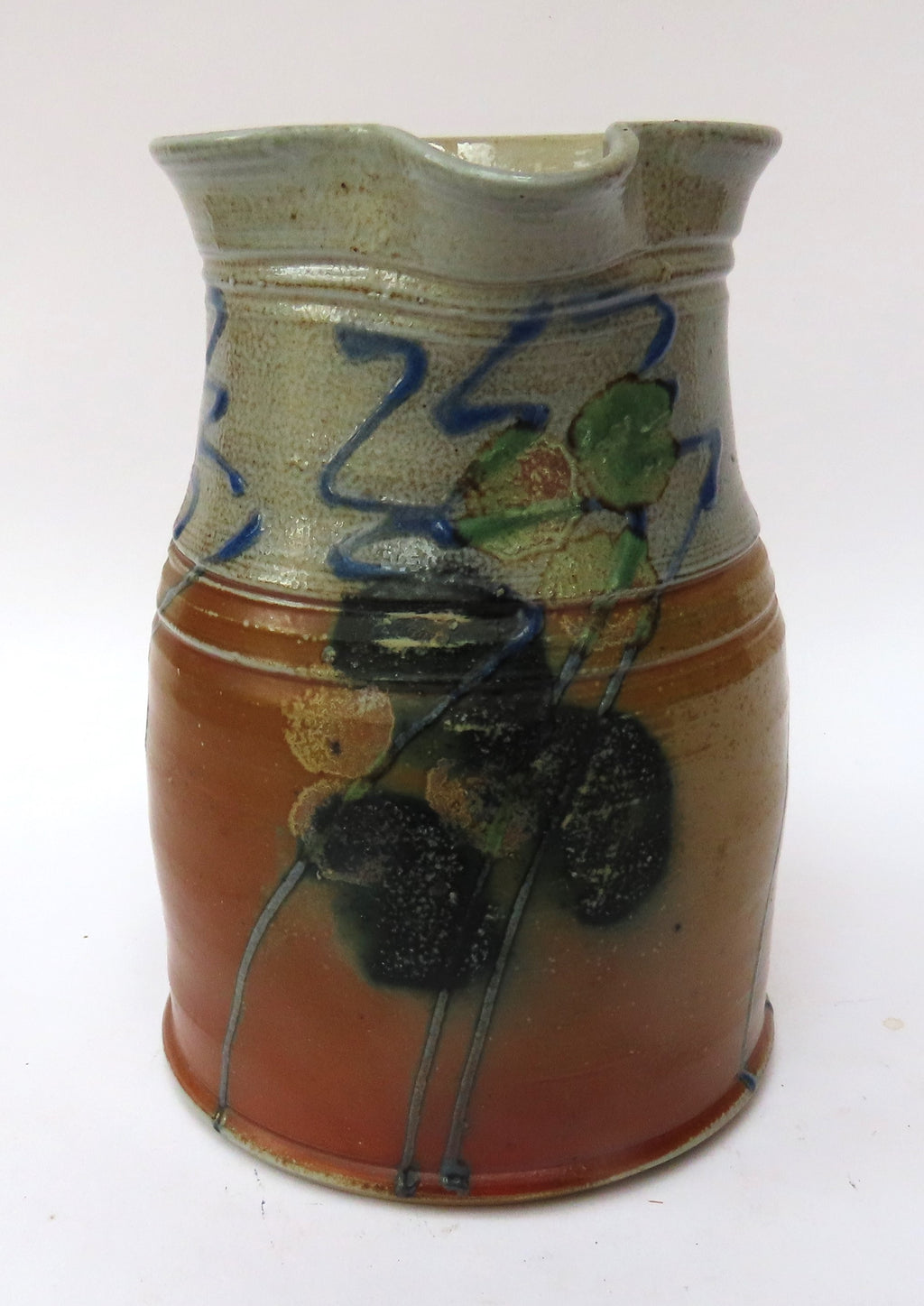 Rosemary Cochrane, salt glazed studio pottery stoneware jug, c1995