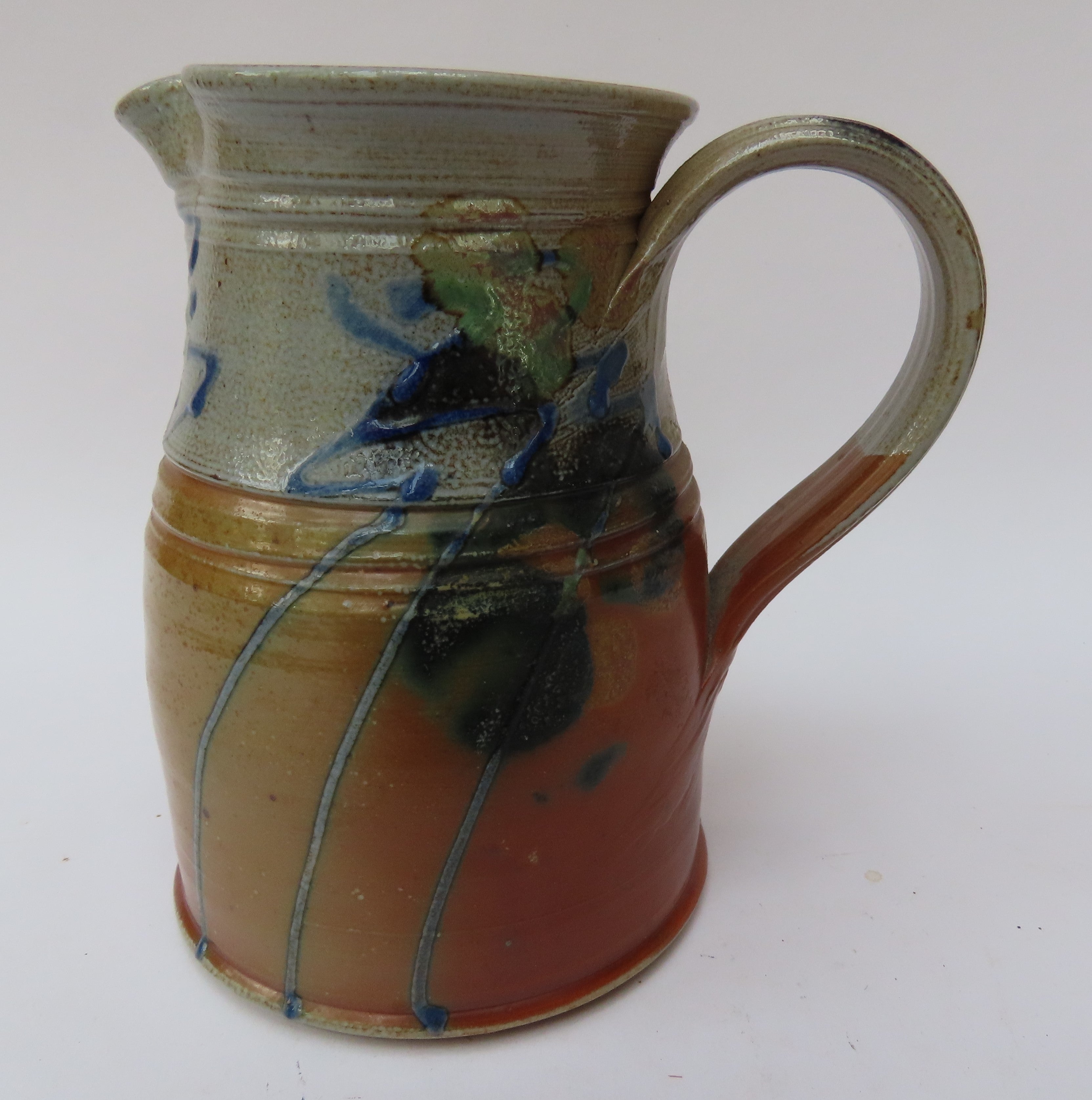 Rosemary Cochrane, salt glazed studio pottery stoneware jug, c1995